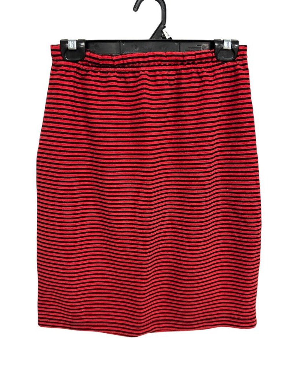 Resource Red Black Striped Elastic Waist Knee Length Skirt Size M Retro Casual